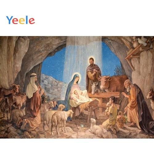 Christianity Birth Of Jesus Virgin Mary Cave Cattle Sheep Backdrop Photography Custom Photographic Background For Photo Studio