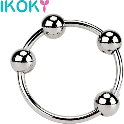 IKOKY Delay Ejaculation Penis Sleeve Cock Ring Male Chastity Device Stainless Steel Penis Ring Sex toys for Men