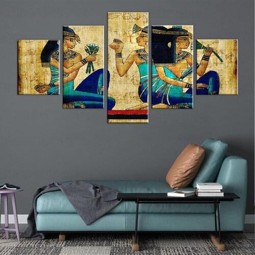 Canvas Pictures Home Decor HD Prints Abstract Posters 5 Pieces Vintage Ancient Egypt Pharaohs Girls Paintings Wall Art Framework