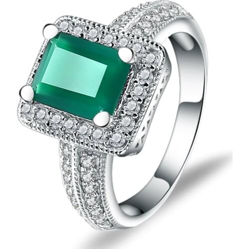 Gems Ballet 2.05Ct Emerald Cut Natural Green Agate Ring 925 Sterling Silver Gemstone Vintage Rings For Women Fine Jewelry