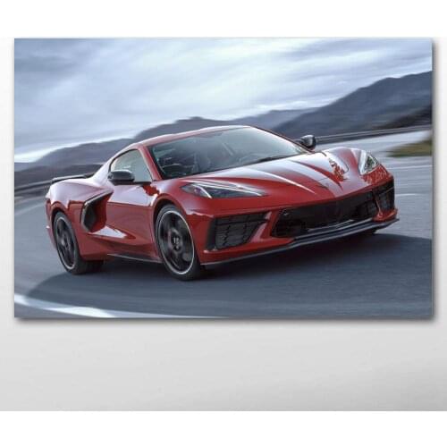Corvette C8 Red Car Sport Car Supercar Vehicle Posters Wall Art Prints Canvas Painting for Living Room Decor