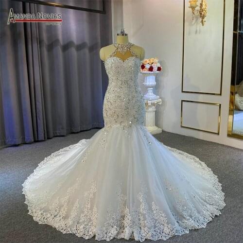 Halter straps lace wedding dress mermaid