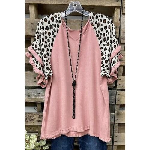 Summer Fashion Shirt Leopard Graphic T Shirt Tassel Retro Women Tops Base O-neck Tees