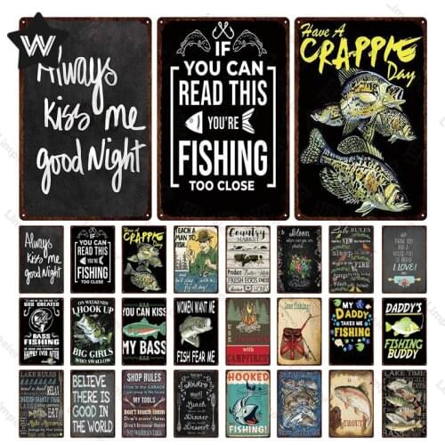 Metal Signs Fish Vintage Tin Plates Sign Club Fishing Metal Signs Shabby Wall Stickers Retro Metal Plates for Fishery Decoration