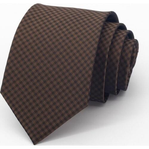 Fashion Brown Plaid 8CM Tie for Men Mariage Business Dress Office Necktie High Quality Cravate Wedding Gifts With Box