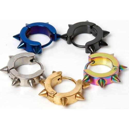 1 Pc Unisex Korean Styles Rock Punk Style Mens Stainless Steel Taper Hoop Spike Stud Earring