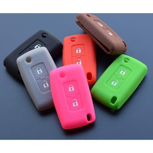 Car key Silicone cover set protection shell for Mitsubishi Outlander Lancer Pajero 2 button key flip folding remote Protect