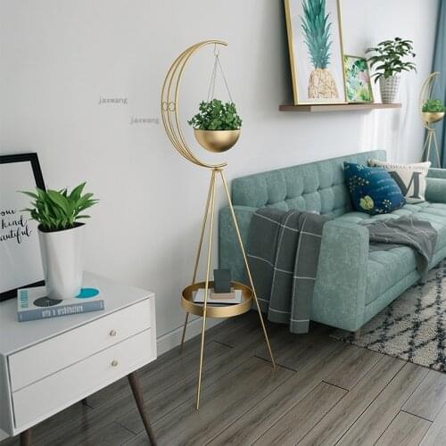 Nordic Wrought Iron Hotel Flower Stand Creative Living Room Floor-standing Hanging Basket for Indoor Balcony Bedroom Plant Shelf