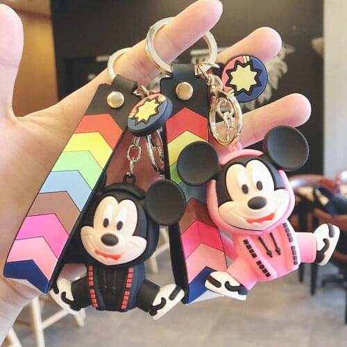 New Disney Keychains Cartoon Silicone Mickey Leisure Colours Belt Toy Key Chain Animal Bag Pendant Car Key Ring Christmas Gifts