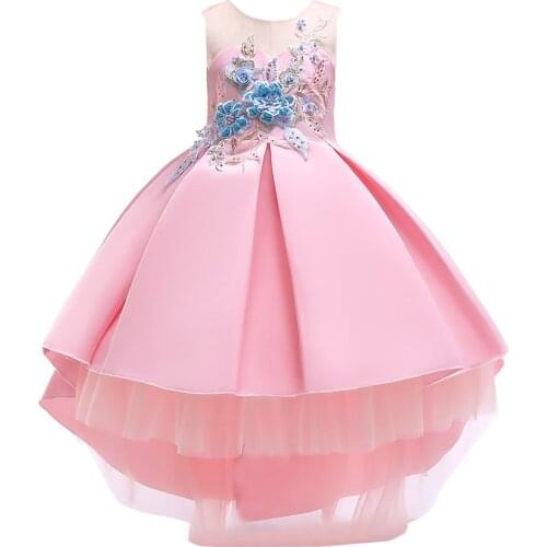 Flower Girls Dresses Kids Sleeveless Applique Trailing Dresses for Birthday Party Wedding Formal Girls Clothing Vestido
