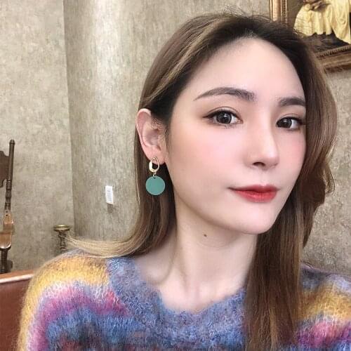 Silver Plated Needles Geometry Hollow Alloy Simple Green Round Golden Circle Dangle Earrings & Drop Earrings for Women