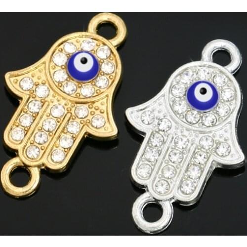 Rose Gold/Sliver Plated Fatima Hamsa Hand Evil Blue Eye Connectors fit Jewelry Making Findings Accessories DIY 24x15mm