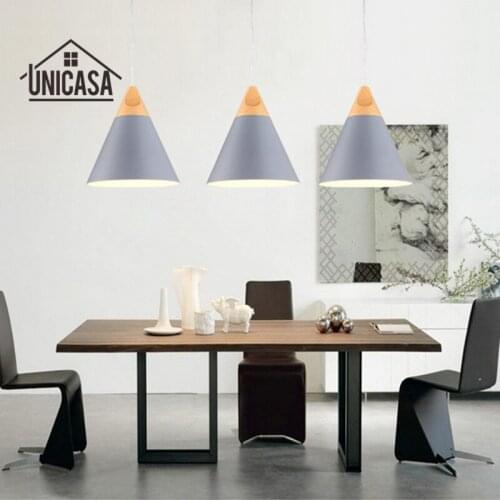 Industrial Wood Pendant Lights Modern Gray Aluminum Mini LED Lighting Kitchen Island Office Hotel Antique Pendant Ceiling Lamp