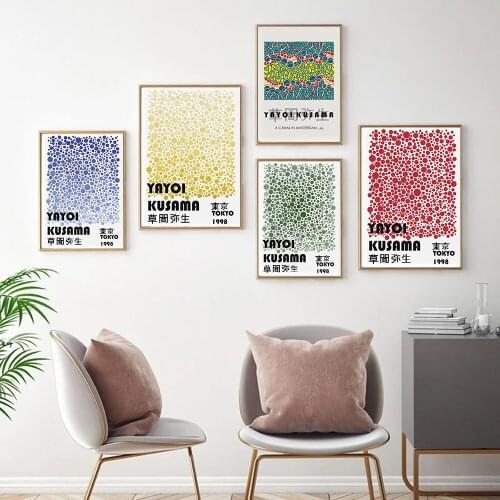 Self-adhesive Wall Stickers Yayoi Kusama Artwork Exhibition Posters Prints Abstract Dots Art Pictures Museum Painting Home Decor