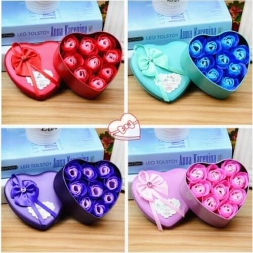 Heart Scented Bath Body Petal Rose Flower Soap Heart Metal Box Rose Flower Decor Gift Romantic