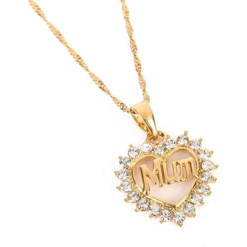 Cute Alphabets MUM Rhinestone Gold Color Heart Pendant Necklace For Dear Mother Jewelry Gift