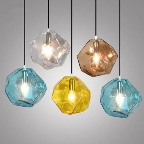 Modern Colorful Pendant Light Glass Stone Shade Pendant Lamp Colorful Crystal Luminaria For Dning Room Kitchen LED Light Fixture