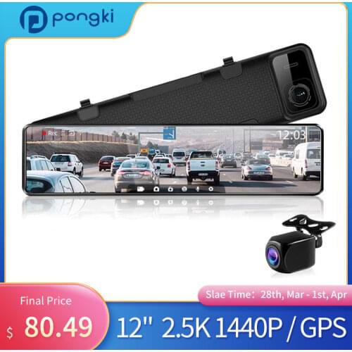 12 Inch Touch HD Screen Dual Lens Front 1440P Rear 1080P Dash Cam Night Vision Car DVR Stream Media Mirror Surveillance Camera