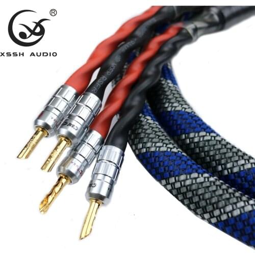 High End YIVO XSSH audio DIY HIFI Red Copper Y spade banana to banana spade 4 core OFC Silver Plated speaker cable Cord Wire