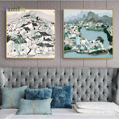 Wu Guanzhong Bridge Modern Abstract Black White Chinese Ink Canvas Paintings Landscape Poster Prints Living Room Wall Art Gifts