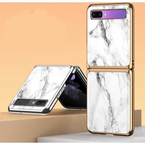 Z Flip Funda Case for Samsung Galaxy Z Flip F7000 Tempered Glass Shell White Marble Plating Coque Phone Case Cover Z Flip Capa