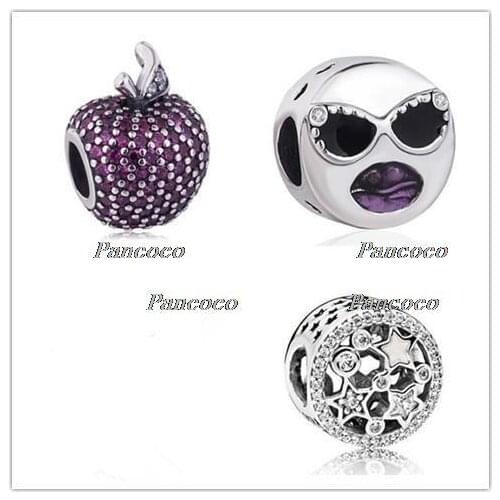 925 Sterling Silver Bead Charm Cute Pave Apple With Full Crystal Bead Fit Women Pandora Bracelet & Necklace Diy Jewelry