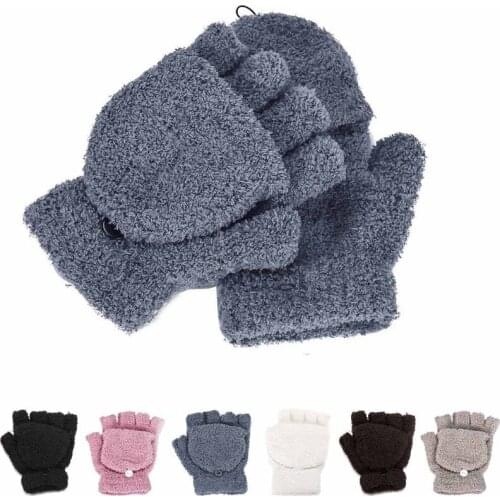2020 Winter Warm Thickening Wool Gloves Knitted Flip Fingerless Flexible Exposed Finger Thick Gloves Mittens Men Women Glove