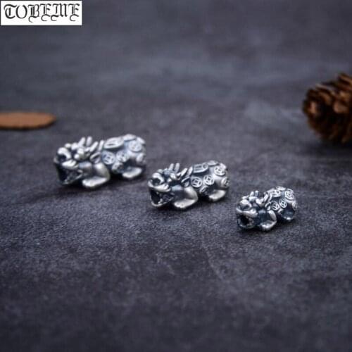 100% 3D 999 Silver Wealth Pixiu Beads Vintage Silver Fengshui Piyao Beads Good Luck Pixiu Beads DIY Bracelet