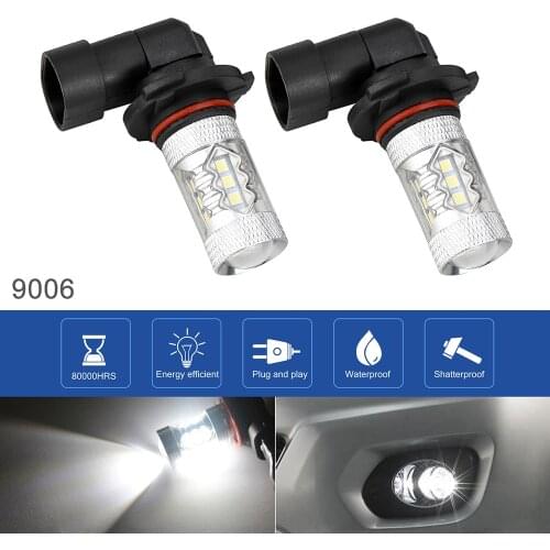 2pcs Car Headlight Fog Light Bulbs 9006 12V 100W 6000K White Highlighting Automobile LED Headlights Fog Lamp Light Bulb for Car