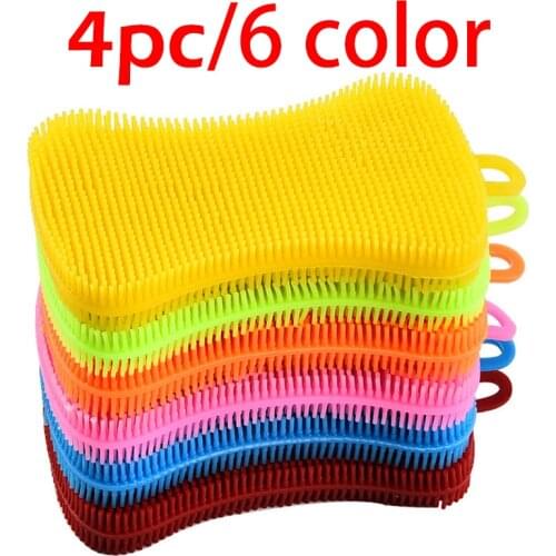 4Pcs Multifunctional Silicone Brush Kitchen Dishwashing Sourcing Pad Decontamination Pot Bowl Cleaning Brush Anti Hot Table Mat