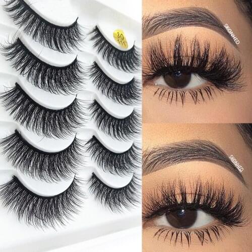 5 Pairs 3D Faux Mink Hair False Eyelashes Wispy Fluffy Long Thick Multilayers Lashes Natural Cross Volume Soft Handmade Lashes
