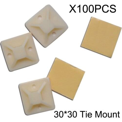 50 Pcs/Pack 30 MM Mounting Base Clamps Clip Self Adhesive Cable Wire Zip Tie