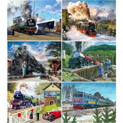 Diamond Painting Train Life 5D Mosaic Full Square Diamond Embroidery Landscape DIY Decor Home Moon Picture Of Rhinestone