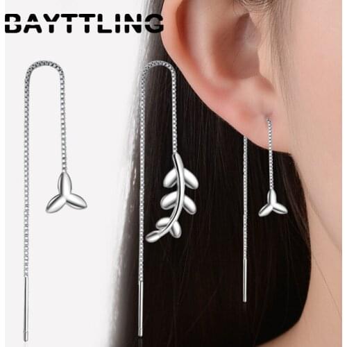 BAYTTLING 925 Sterling Silver Long Tassel Earrings Fine Leaf Drop Earrings For Woman Lady Glamour Wedding Party Gift Jewelry