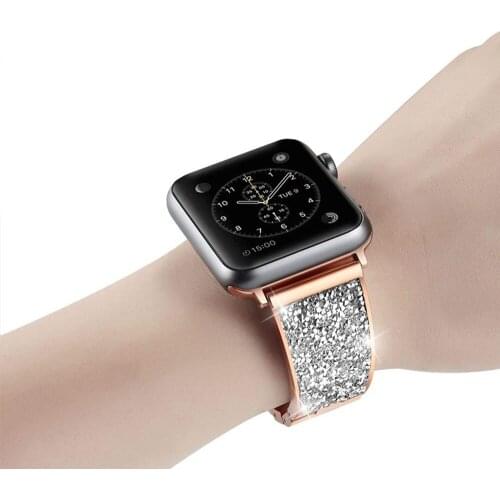 Jewelry Metal Watchbands For Apple Watch 6 Band SE 44mm 40mm Bling Stainless Steel Strap Bracelet For Applewatch 3 42mm 38mm