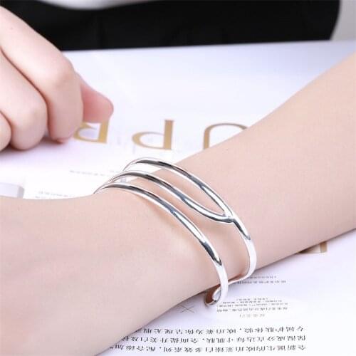 Fashion 925 Sterling Silver Three Circle Line Bangle Bracelet For Woman Wedding Engagement Charm Party Jewelry