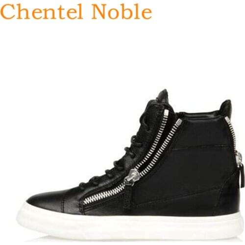 Black Classic Fashion Running Casual Dress Shoes Men Brand Leather Spring Flats Lace-Up Zipper Party Sneakers White Bottom