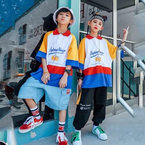 ChildrenS Day Hip-Hop Dance Costumes Boys Loose Short-Sleeved Hiphop Pants Jazz Performance Clothing Girls Rave Clothes DQS4444