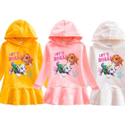 Paw Patrol Childrens Dress Cotton Girls Dress Cartoon Childrens Long Sleeve Hooded Dress Festival Dress Childrens Dress