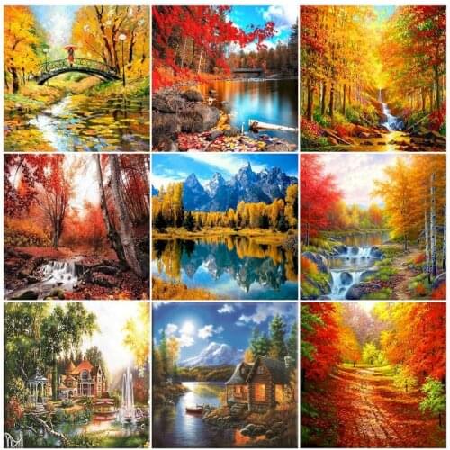 DIY Paint By Number Autumn On Canvas With Frame Natural Landscape Craft Kits For Adult Coloring By Number Picture Home Decor Art
