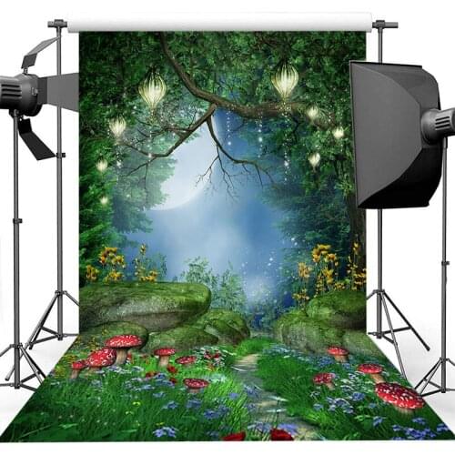 Enchanted Forest Backdrop Mushrooms and Fairy Lanterns Photo Background Fairy Forest Children Kids Birthday Party Backdrops