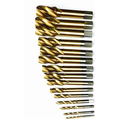 HSS 6542 full CNC made 15pcs HSS Machine spiral Tap Screw Taps TIN coated M3/M4/M5/M6/M8/M10/M12/M14/M16/M18/M20/M22/M24/M27/M30