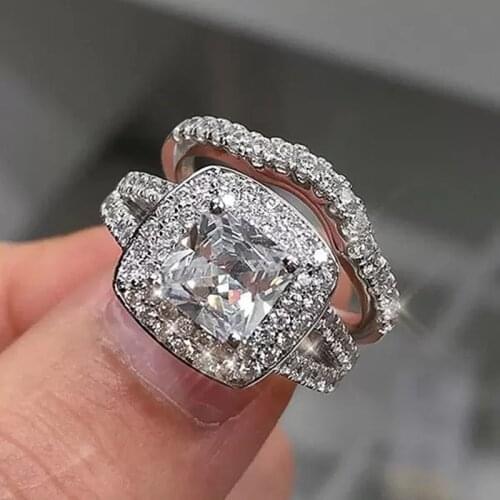 Huitan Modern 2Pcs Women Wedding Rings AAA Crystal Cubic Zirconia Novel Design Creative Detachable Rings Ladys Trendy Jewelry