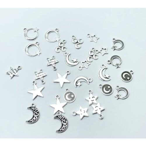 JunKang 30pcs mixed batch of Turkish moon star charm pendant jewelry making DIY handmade necklace bracelet earring Accessories