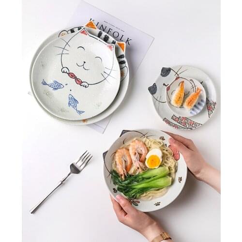 Japanese Cat Ceramic Tableware Dish Fish Plate Lovely Creative Household Dining Bowl Noodle Soup