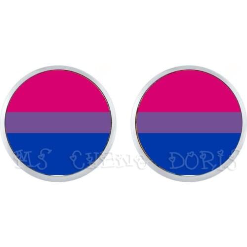 LGBT Earrings Bi Pride 12mm Glass Dome Stud Earrings Gay Pride Rainbow Flag Photo Glass Cabochon Jewelry For Women Men Lover