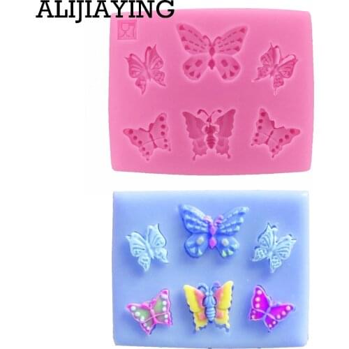 M0148 1Pcs Silicone Mold 6 holes Butterfly Shapes Mould 3 Cavities For Candy Chocolate Ice Cake Moulds Cake Decorating Tools
