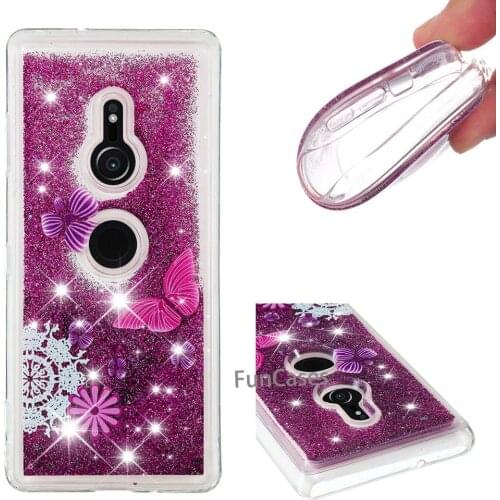 Fashion Glitter Hearts For Sony Xperia XZ3 Case Bling Diamond Liquid Quicksand Clear Floating Sparkle stitch Flowing Cover