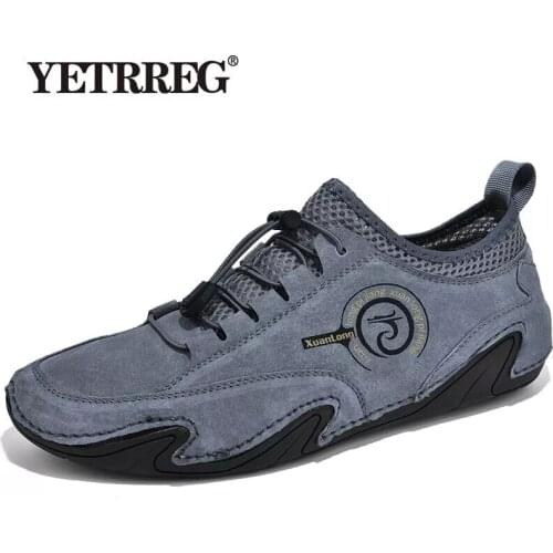 Suede Genuine Leather Mens Casual Shoes Outdoor Waterproof Mens Sneakers Non-slip Mens Driving Shoes Breathable Walking Flats