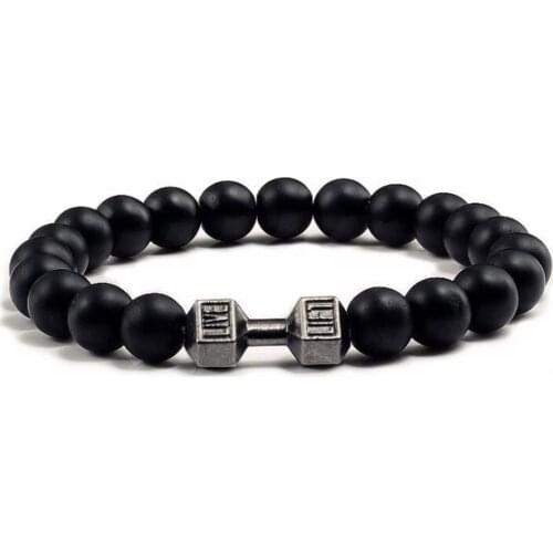 Natural Black Volcanic Lava Stone Dumbbell Bracelet Black Matte Beads Bracelets For Women Men Fitness Barbell Jewelry Pulseras